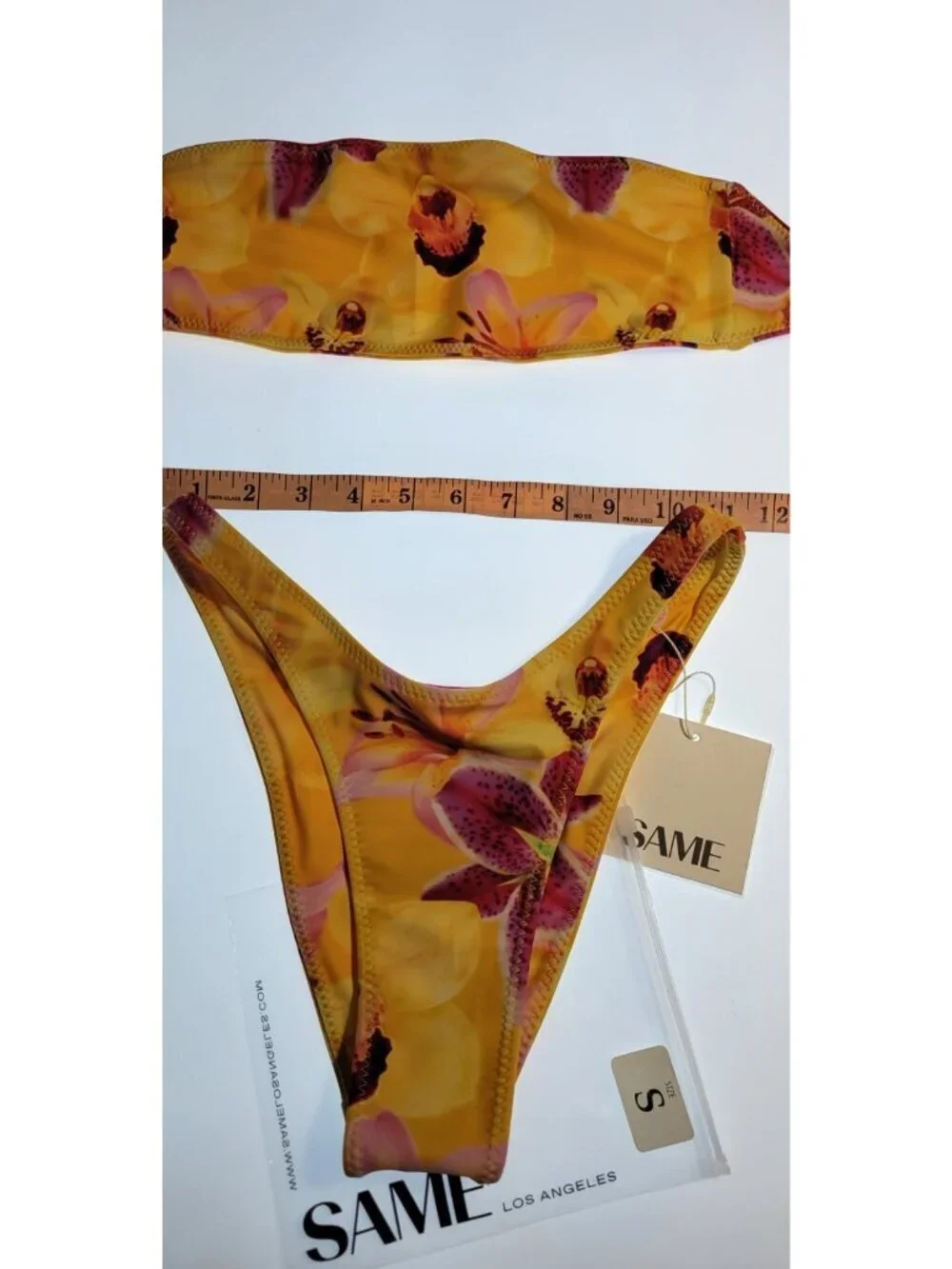 Bikini Set Womens Top Strapples-Bottom 90s  Floral Yellow